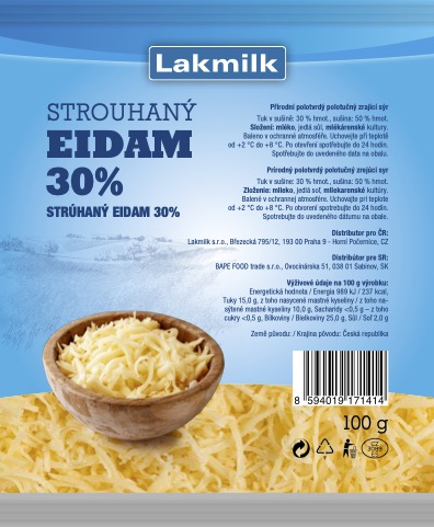 Eidam 30% strouhaný 100g